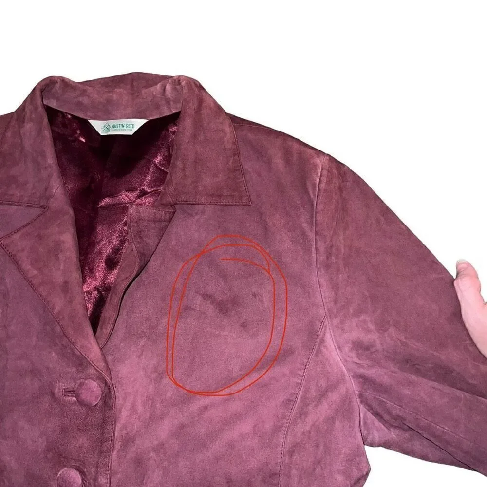 AUSTIN REED Wine Leather Suede 3 Button Jacket